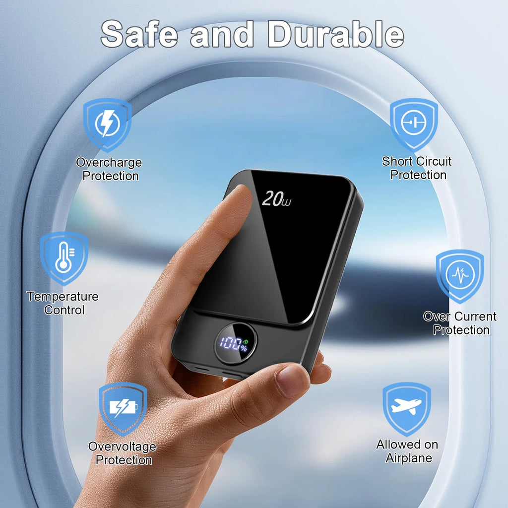 Magnetic Wireless Portable Charger, 10000Mah Power Bank with Pd20W Fast Charging, USB C In&Out Battery Pack, Compatible with Mag-Safe for Iphone 17/16/15/14/13 Series, Samsung, Android, and More